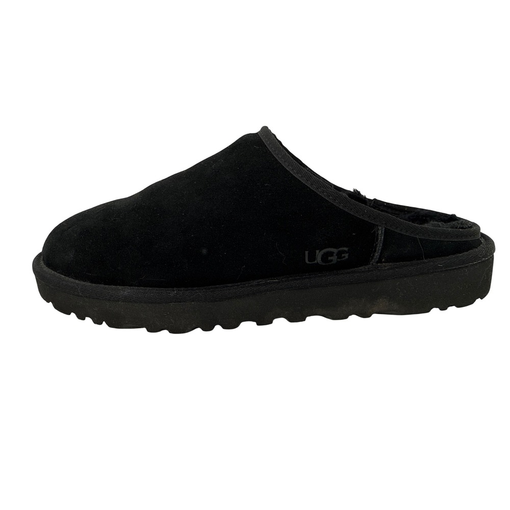 UGG Slipper Mens 11 Black Scuff Suede Shearling 1129290 Slip On Comfort